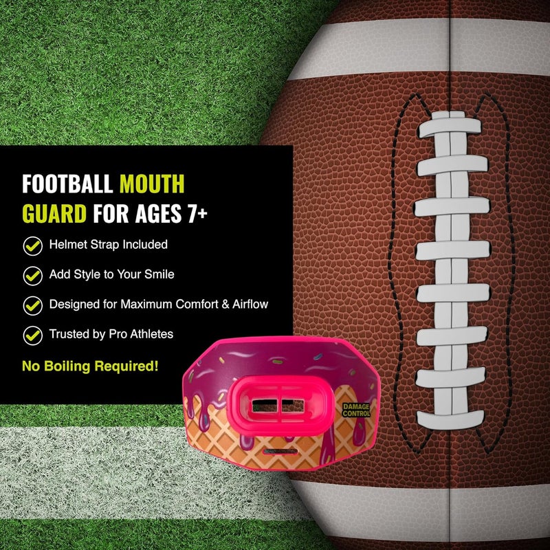 DAMAGE CONTROL Youth Football Mouth Guard – Breathable No Boil Mouthpiece, Protects Lips & Teeth, Works with Braces, Includes Helmet Strap – Sports Gear & Accessories (Brain Freeze) - Image 4